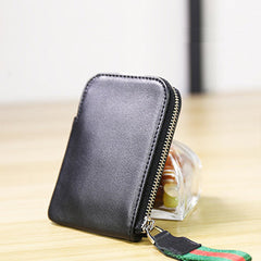 Women Leather Mini Zip Wallet Black Billfold Slim Coin Wallet Small Zip Change Wallet For Women