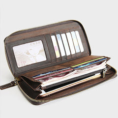 MENS Vintage Coffee LEATHER ZIPPER LONG CLUTCH Personalized WALLETs ZIPPER VINTAGE LONG WALLET FOR MEN