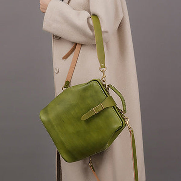 Handmade Womens Green Leather Doctor Backpack Purse Shoulder Doctor Handbag for Women