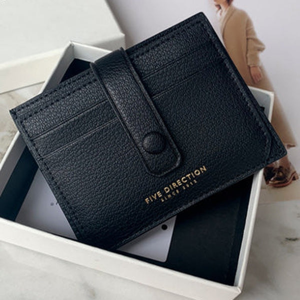 Cute Women Black Vegan Leather Small Card Holder Card Wallets Slim Card Holders Credit Card Holder For Women