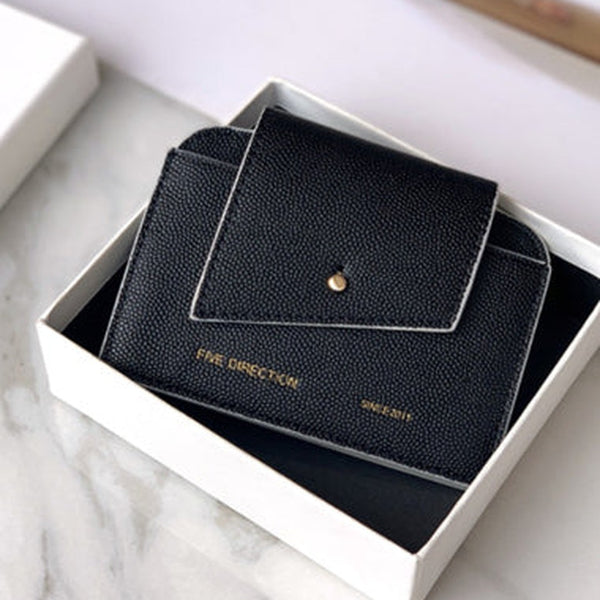 Cute Women Black Leather Card Holders Slim Card Wallet Coin Holder Change Wallet For Women