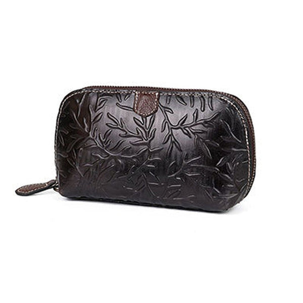 Womens Floral Black Leather Zip Around Wallets Wristlet Wallet Floral Ladies Zipper Clutch Wallet for Women