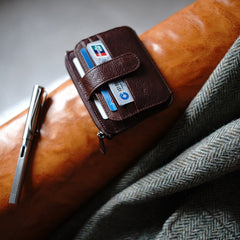 Womens Brown Leather Card Holders Wallet Slim Billfold Wallet Card Holders for Ladies