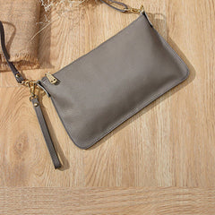 Gray Leather Wristlet Wallet Womens Small Minimalist Shoulder Purse Zip Crossbody Purse Slim Shoulder Bag for Women