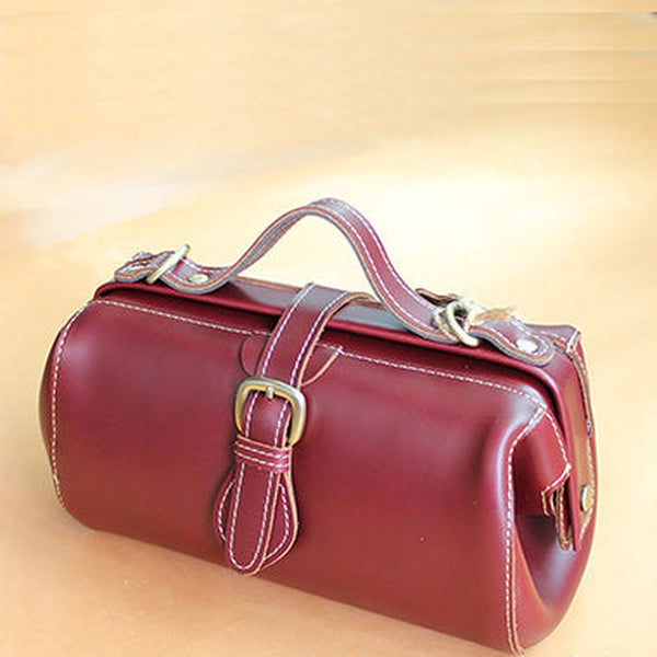 Womens Red Leather Doctor Handbag Purses Vintage Doctor Crossbody Purses for Women