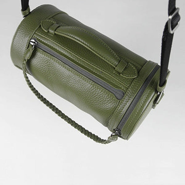 Cute Womens Green Leather Bucket Shoulder Purse Barrel Crossbody Bag Purse for Ladies