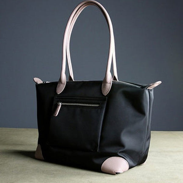 Womens Black Nylon Shoulder Tote Medium Light Pink&Black Nylon Handbag Purse for Ladies