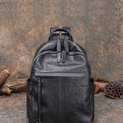 Handmade Black Gray Leather Backpack Womens Best School Rucksack Ladies Leather Backpack Purses