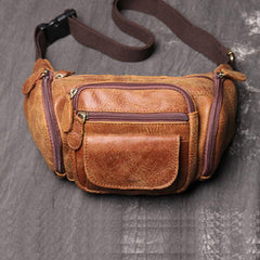 Vintage Brown LEATHER MENS Barrel FANNY PACK FOR MEN BUMBAG Vintage WAIST BAG for Men