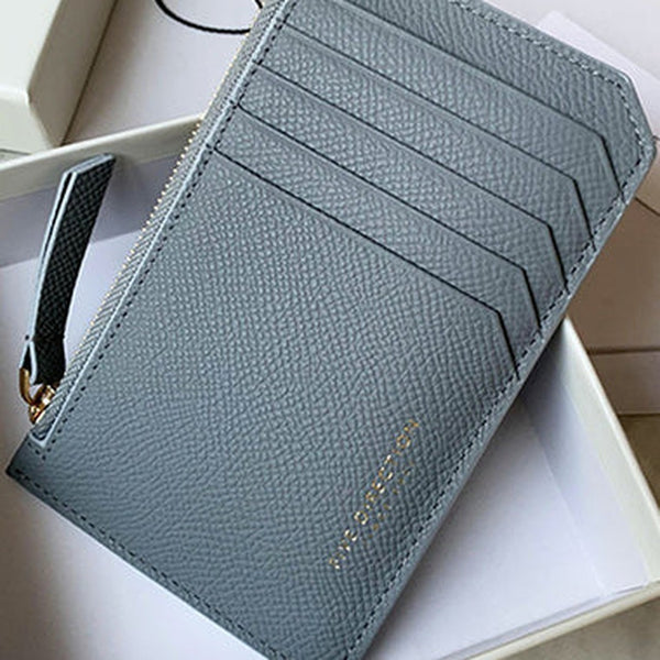 Cute Women Gray Blue Leather Slim Card Holder Card Wallet Zipper Change Wallet For Women