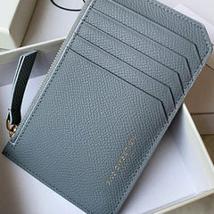 Cute Women Gray Blue Leather Slim Card Holder Card Wallet Zipper Change Wallet For Women
