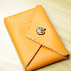 Slim Women Orange Crown Leather Card Wallet Minimalist Envelope Card Holder Wallet Coin Wallet For Women
