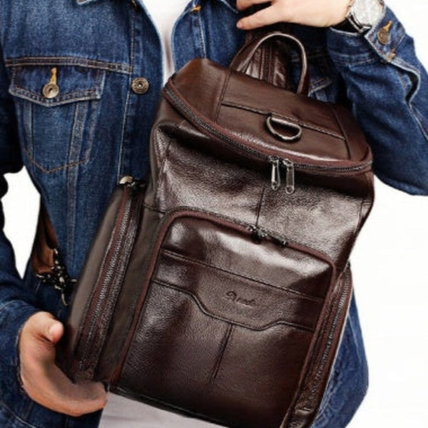 Coffee Leather Large Sling Bag For Men Convertible Sling Backpack For Big Men