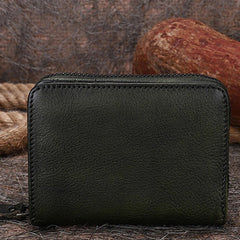 Small Green Leather Bifold Wallet Vintage Billfold Cute Women Zip Wallet For Ladies