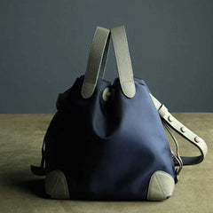 Cute Womens Navy&Gray NYLON Bucket Handbag Purse Barrel NYLON Shoulder Bag Crossbody Purse for Ladies
