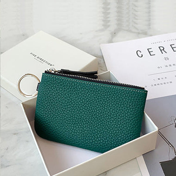 Cute Green Leather Small Change Wallet Women Keychain with Wallet Zipper Coin Wallet For Women