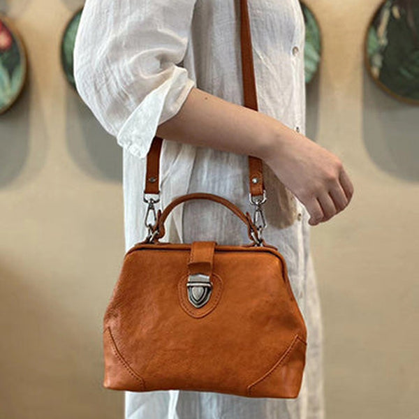 Womens Tan Leather Doctor Handbag Purse Vintage Handmade Doctor Shoulder Bag for Women
