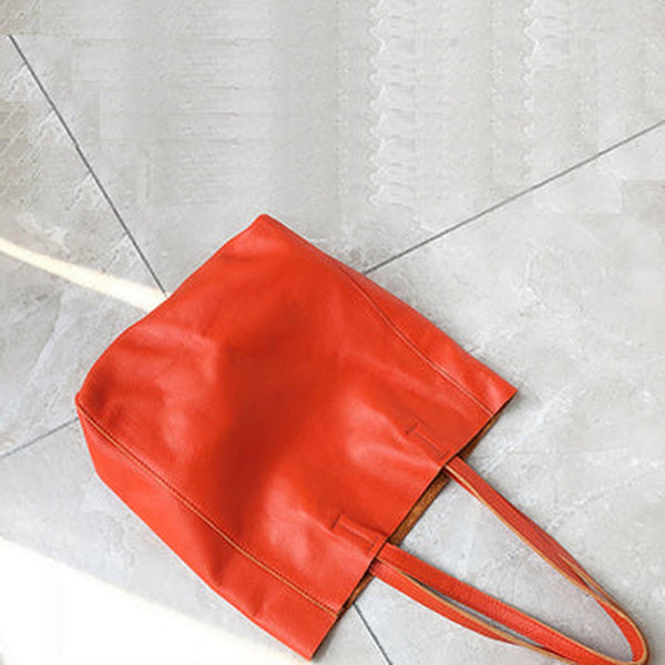 Fashion Womens Orange Leather Vertical Tote Bags Orange Shoulder Tote Bags Orange Handbags Tote For Women