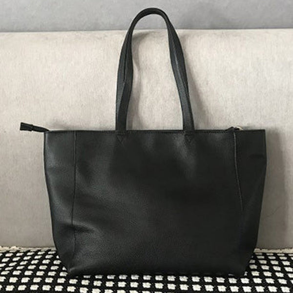 Stylish Womens Black Leather Tote Bag Shoulder Tote Bag Black Tote Purse For Women