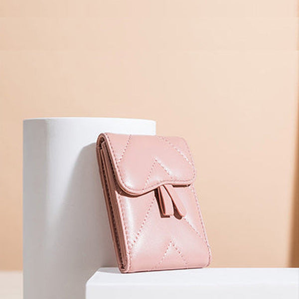 Small Women Pink Leather Card Holder Small Card Wallet Sheepskin Card Holder Credit Card Holder For Women
