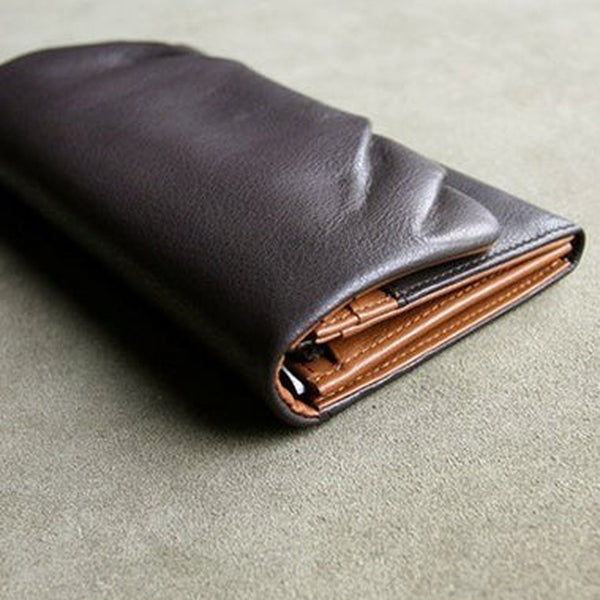 Classic Coffee Leather Womens Wallet Bifold Clutch Wallet Long Wallet for Women