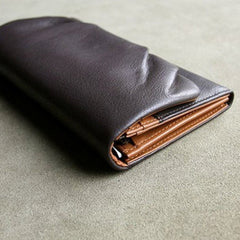 Classic Coffee Leather Womens Wallet Bifold Clutch Wallet Long Wallet for Women
