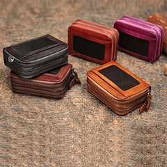 Vintage Women Leather Card Holders Small Double Zip Card Wallet Small Wallet For Women