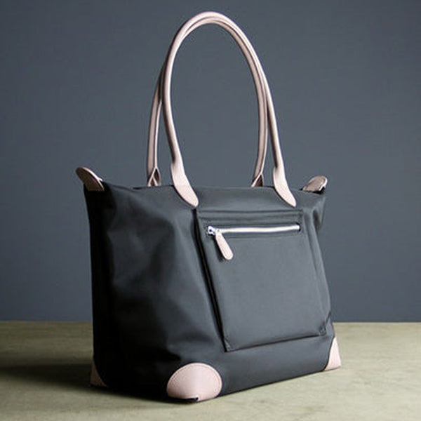 Womens Black Nylon Shoulder Tote Large Light Pink&Black Nylon Handbag Purse for Ladies