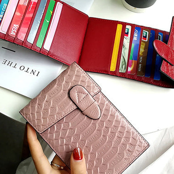 Cute Womens Snake Pattern Pink Leather Card Wallets Card Clutch Card Holder Wallet for Women