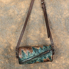Vintage MIX Leather Womens Barrel Shoulder Bag Bucket Crossbody Purse for Women