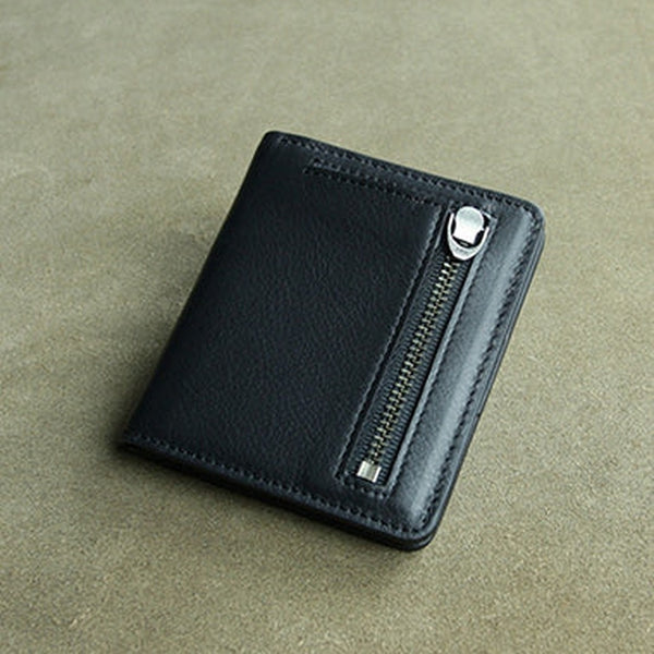 Cute Women Black Leather Small Bifold Wallet Billfold Wallet with Coin Pocket For Women