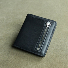 Cute Women Black Leather Small Bifold Wallet Billfold Wallet with Coin Pocket For Women