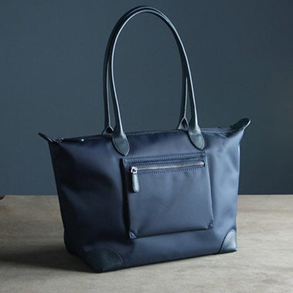 Womens Navy Nylon Shoulder Tote Medium Dark Blue Nylon Handbag Purse for Ladies