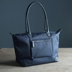 Womens Navy Nylon Shoulder Tote Medium Dark Blue Nylon Handbag Purse for Ladies
