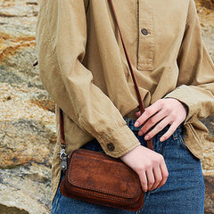 Vintage Brown Womens Leather Mini Shoulder Purse Phone Small Side Bag for Ladies