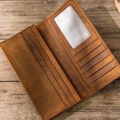 Bifold long wallet Mens long Wallet Dark Brown Leather Wallet Bifold Long Wallets for Men