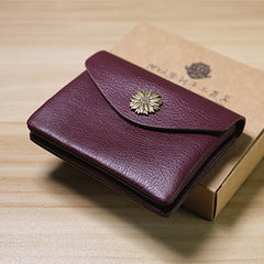 Slim Women Wine Sunflower Leather Card Wallet Minimalist Envelope Card Holder Wallet Coin Wallet For Women