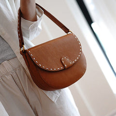 Vintage Womens Brown Leather Small Saddle Handbag Shoulder Bag Purse for Women