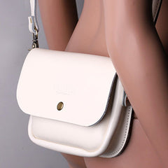 Cute White LEATHER Flip Side Bag Handmade WOMEN Phone Crossbody BAG Purse FOR WOMEN