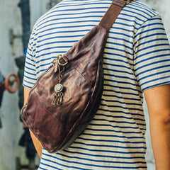 Leather Mens Cool Sling Bag Crossbody Bag Chest Bag Fanny Pack for men