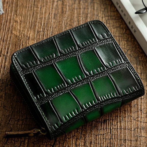 Small Green Leather Zip Wallet Crocodile Pattern Womens Zip Around Wallets Zipper Clutch Wallet for Women