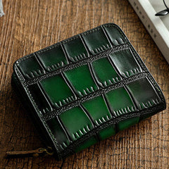 Small Green Leather Zip Wallet Crocodile Pattern Womens Zip Around Wallets Zipper Clutch Wallet for Women