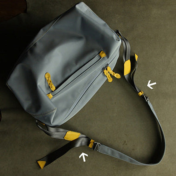 Womens Nylon Gray&Yellow Large Sling Bag Shoulder Sports Gym Bag Nylon Overnight Crossbody Bag for Ladies
