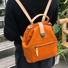 Cute Handmade Womens Tan Leather Backpack Satchel Bag Tan School Backpack for Women