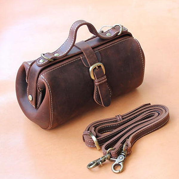 Womens Coffee Leather Doctor Handbag Purses Vintage Doctor Crossbody Purses for Women