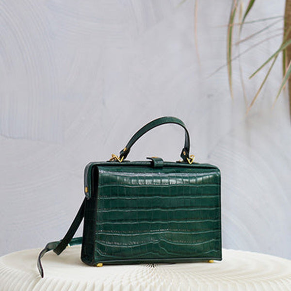 Handmade Womens Stylish Dark Green Leather Doctor Handbag Side Purses Doctor Purses for Women