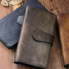 Handmade Leather Mens Cool Long Leather Wallet Trifold Clutch Wallet for Men