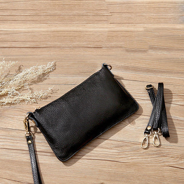 Black Leather Wristlet Wallet Womens Small Minimalist Shoulder Purse Zip Crossbody Purse Slim Shoulder Bag for Women