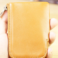 Women Leather Mini Zip Wallet Yellow Brown Billfold Slim Coin Wallets Small Zip Change Wallet For Women