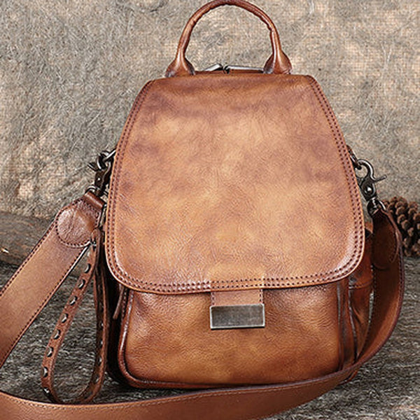 Handmade Convertible Leather Backpacks Womens Best Brown Leather Shoulder Purse School Rucksack